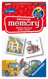 Ravensburger 20647 - Fahrzeuge memory® Wieso? Weshalb? Warum? der Spieleklassiker für 2-6 Spieler, Kinderspiel für alle Fahrzeug-Fans ab 4 bis 7 Jahren