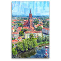 Premium Textil-Leinwand 80 x 120 cm Hoch-Format Blick über die Altstadt von Rathenow mit Sankt-Marien-Andreas-Kirche und Havel | Wandbild, HD-Bild auf Keilrahmen, Fertigbild auf hochwertigem Vlies, Leinwanddruck von Anja Frost