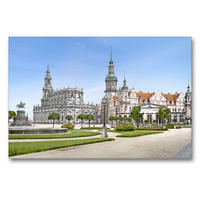 Premium Textil-Leinwand 90 x 60 cm Quer-Format Dresden - Theaterplatz und Schloss 1905 | Wandbild, HD-Bild auf Keilrahmen, Fertigbild auf hochwertigem Vlies, Leinwanddruck von André Tetsch