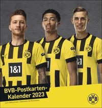 BVB Postkartenkalender 2023. Kleiner Kalender für große Fans: Die Stars von Borussia Dortmund in einem Tischkalender zum Aufstellen. Jeden Monat eine Spieler-Postkarte.