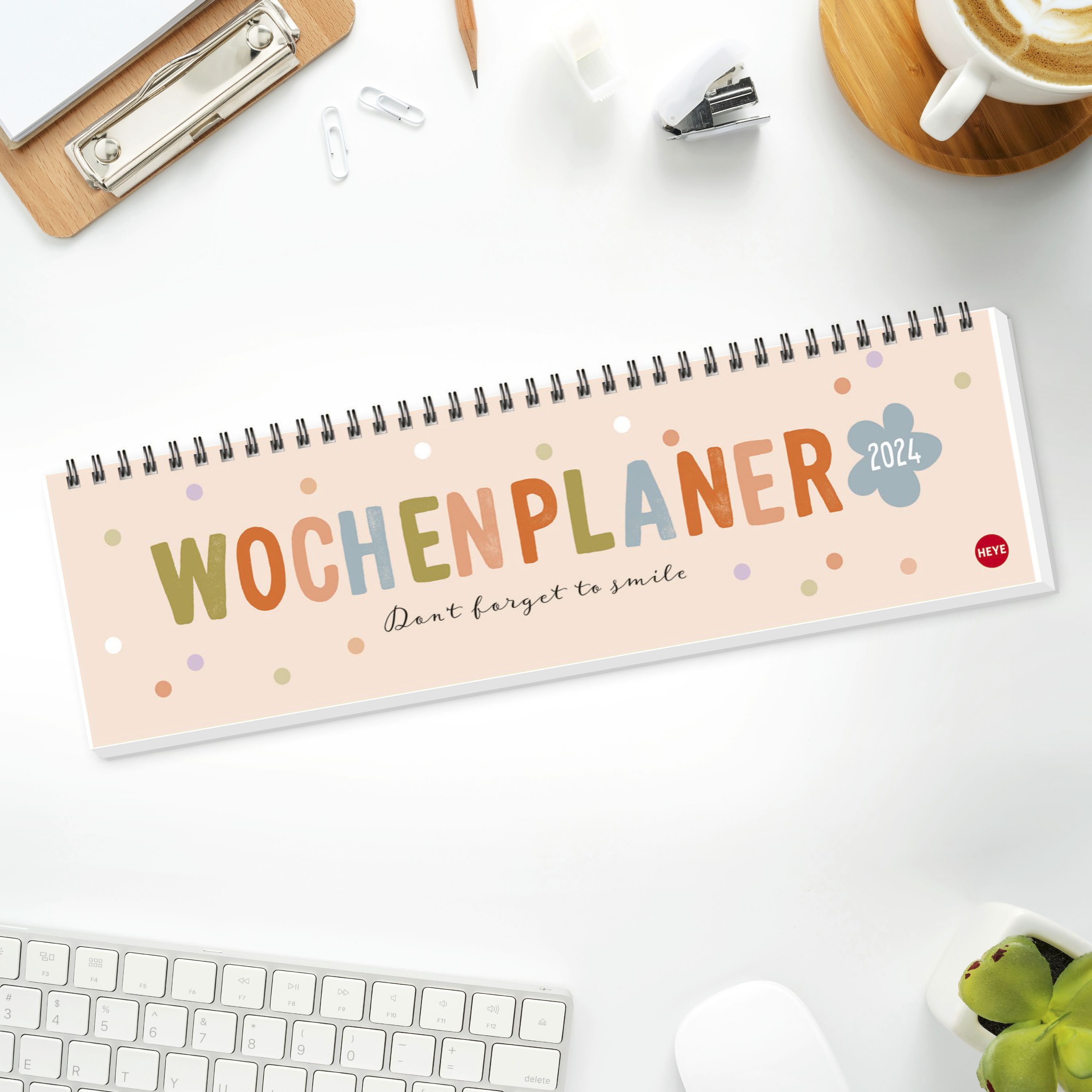 Design Wochenquerplaner 2024. Wochenkalender in frischen Farben zur Übersicht bei der Planung aller wichtigen Termine. Tischkalender für Büro und zu Hause mit Platz für Notizen.