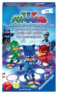 Ravensburger 23459 - PJ Masks Pyjamahelden auf Gangsterjagd, Mitbringspiel für 2-4 Spieler, Kinderspiel ab 3 Jahren, kompaktes Format, Reisespiel, Brettspiel