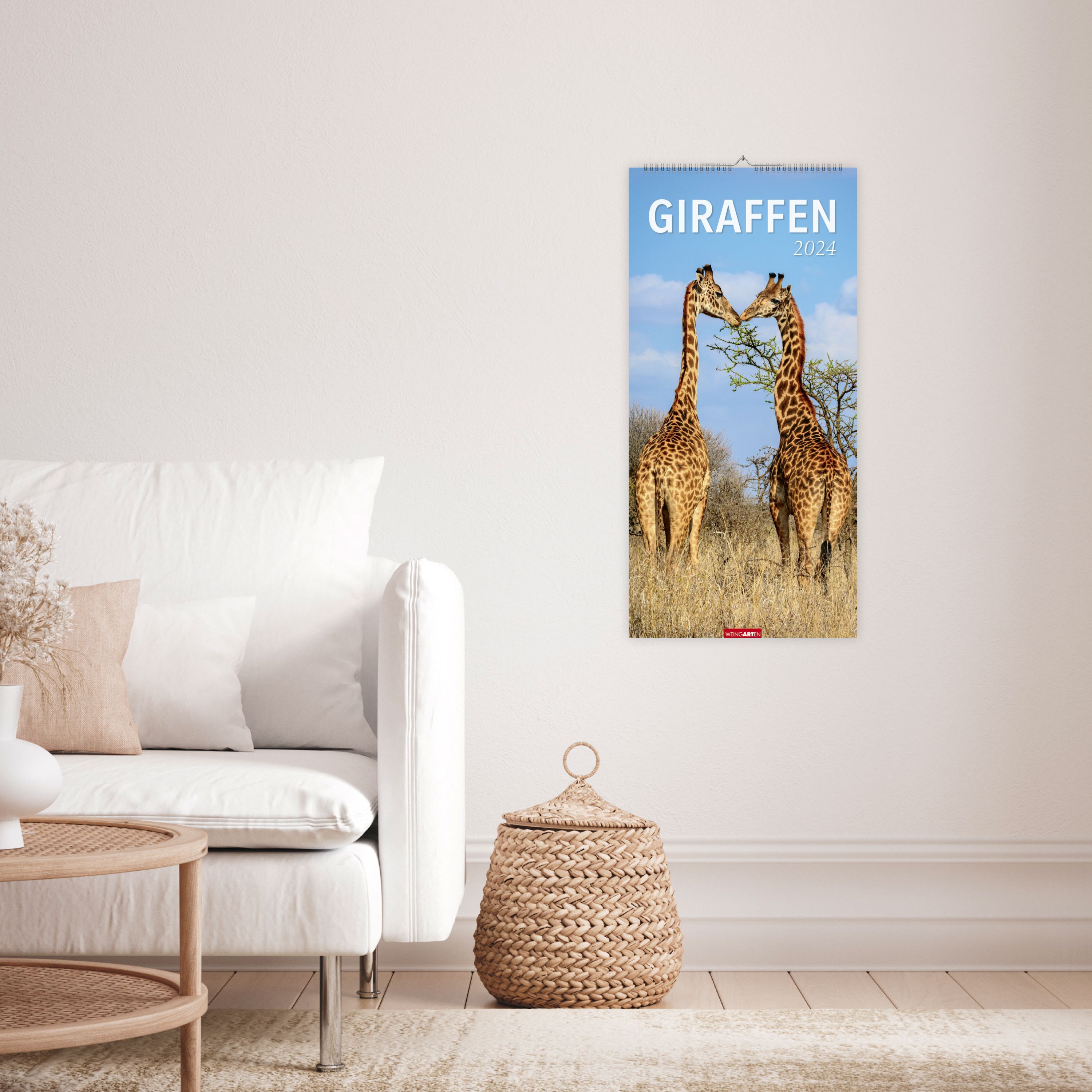 Giraffen Kalender 2024 XL Hochformat. Die beliebten Tiere in einem länglichen Kalender porträtiert. Wandkalender für Tierfreunde. Großformat 33x68 cm